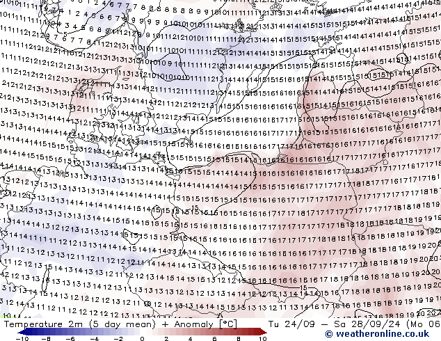 Temperature (2m) GFS Tu 24.09.2024 06 UTC