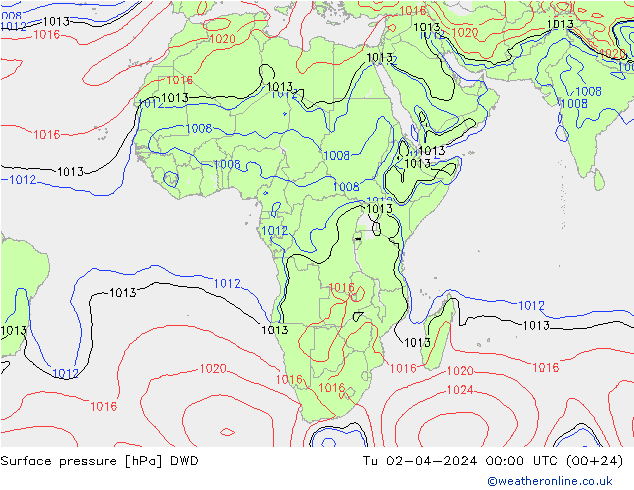 Atmosférický tlak DWD Út 02.04.2024 00 UTC