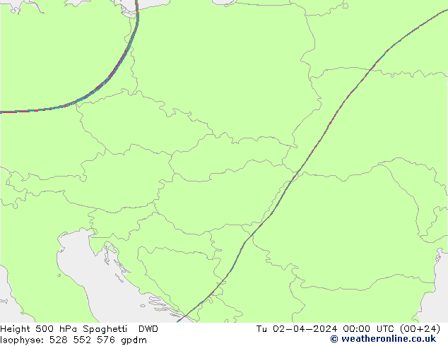 Height 500 гПа Spaghetti DWD вт 02.04.2024 00 UTC
