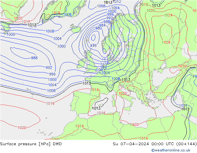 Atmosférický tlak DWD Ne 07.04.2024 00 UTC