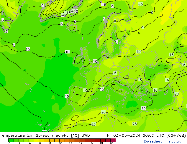 Temperaturkarte Spread DWD Fr 03.05.2024 00 UTC