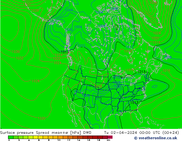 Presión superficial Spread DWD mar 02.04.2024 00 UTC