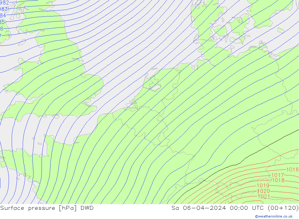 Surface pressure DWD Sa 06.04.2024 00 UTC