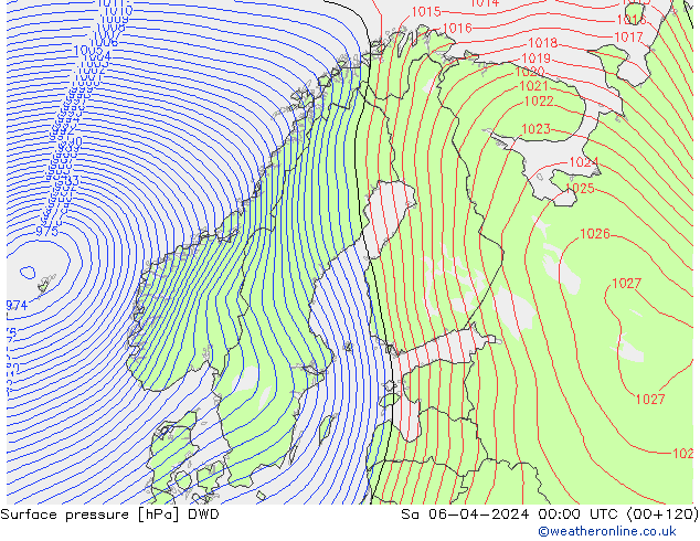 Atmosférický tlak DWD So 06.04.2024 00 UTC