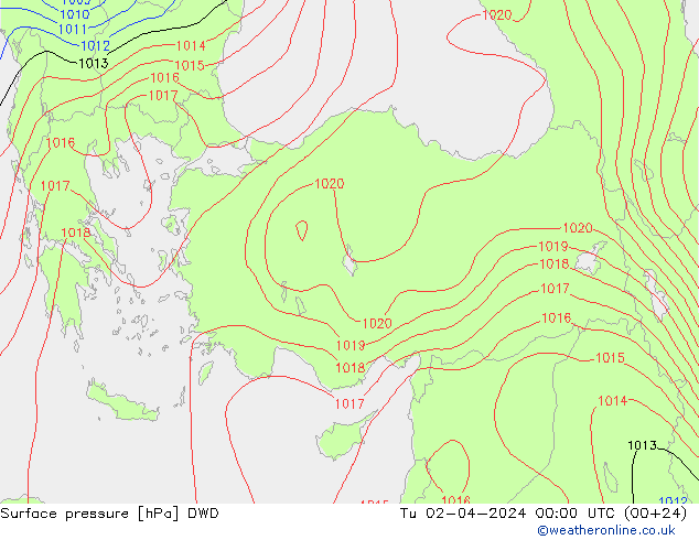приземное давление DWD вт 02.04.2024 00 UTC