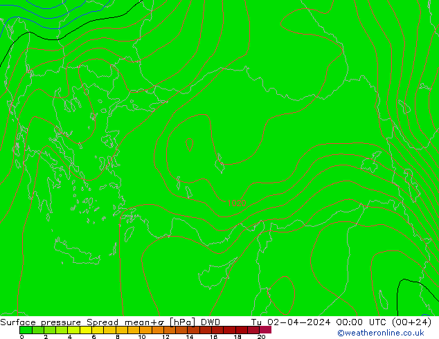 Atmosférický tlak Spread DWD Út 02.04.2024 00 UTC