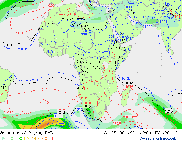 джет/приземное давление DWD Вс 05.05.2024 00 UTC