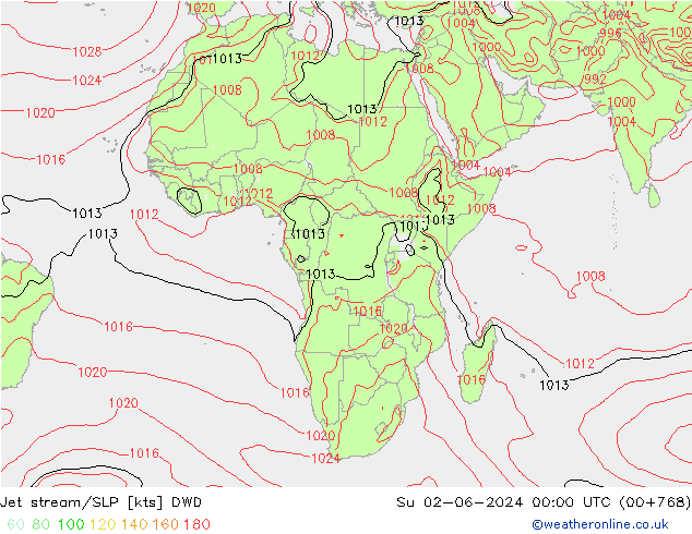 джет/приземное давление DWD Вс 02.06.2024 00 UTC