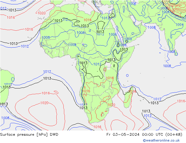 pressão do solo DWD Sex 03.05.2024 00 UTC