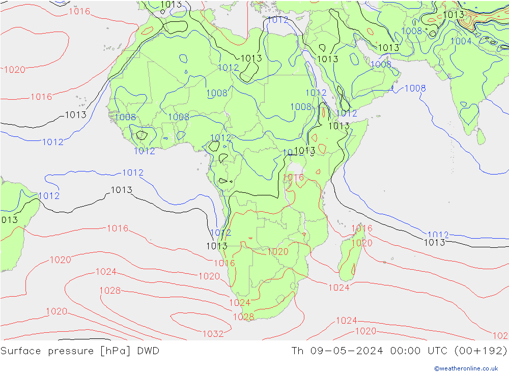 Surface pressure DWD Th 09.05.2024 00 UTC