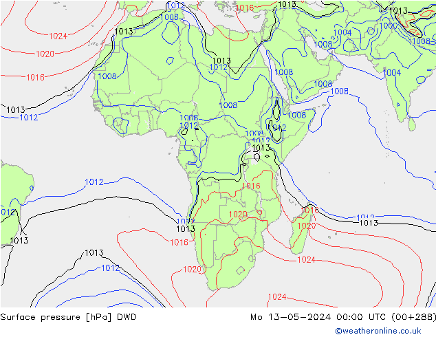 Surface pressure DWD Mo 13.05.2024 00 UTC