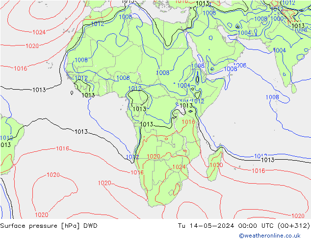 Surface pressure DWD Tu 14.05.2024 00 UTC