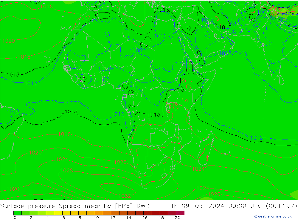 Surface pressure Spread DWD Th 09.05.2024 00 UTC