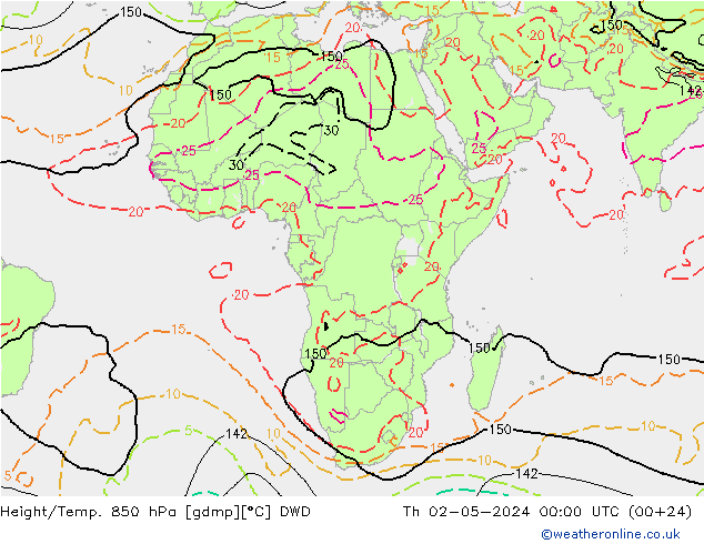 Yükseklik/Sıc. 850 hPa DWD Per 02.05.2024 00 UTC