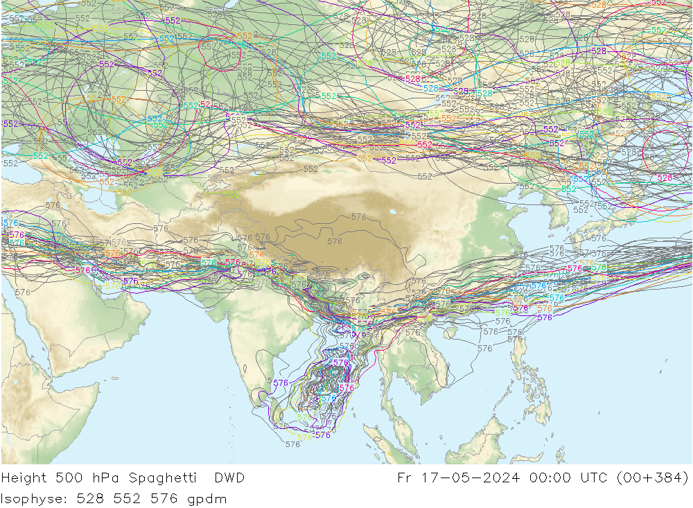 500 hPa Yüksekliği Spaghetti DWD Cu 17.05.2024 00 UTC