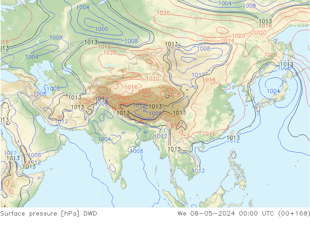 Pressione al suolo DWD mer 08.05.2024 00 UTC