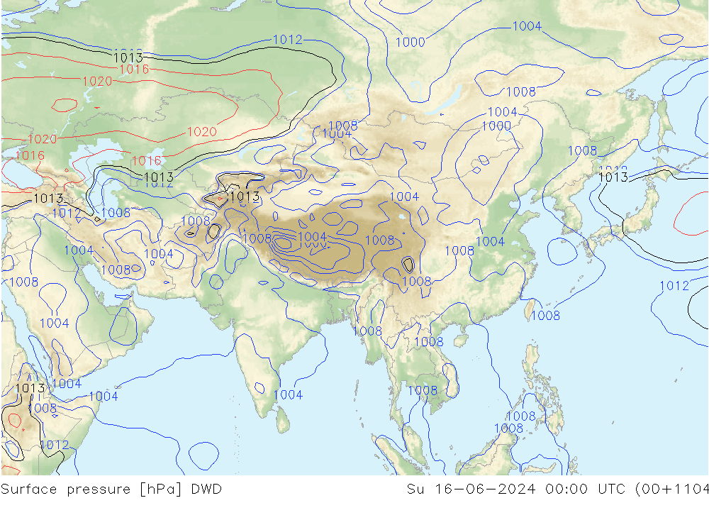 приземное давление DWD Вс 16.06.2024 00 UTC