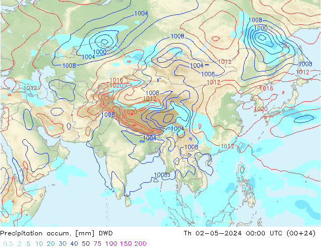 Precipitation accum. DWD Čt 02.05.2024 00 UTC