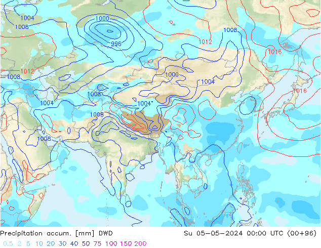 Precipitation accum. DWD dom 05.05.2024 00 UTC