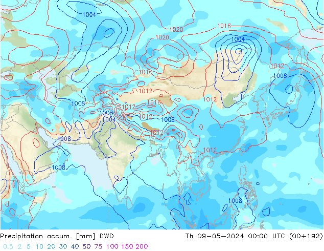 Precipitation accum. DWD Čt 09.05.2024 00 UTC