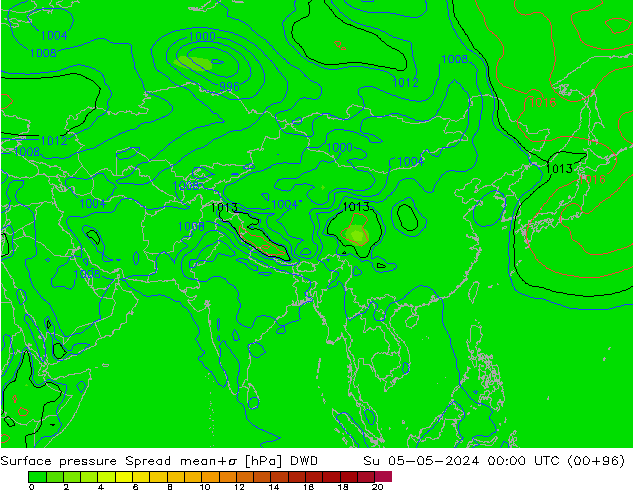 Atmosférický tlak Spread DWD Ne 05.05.2024 00 UTC