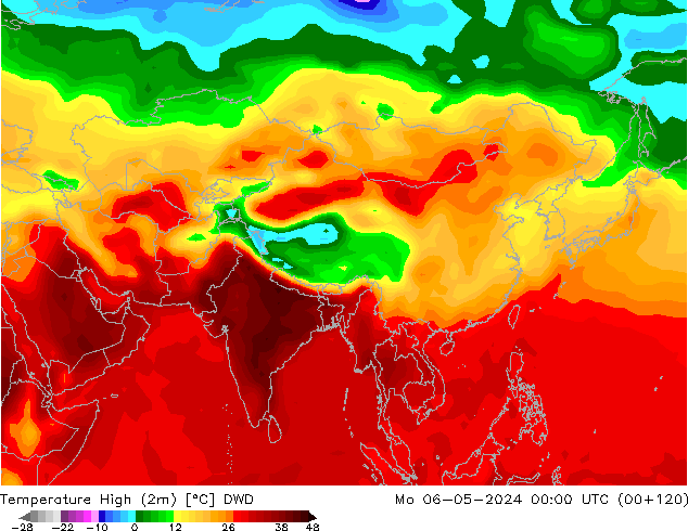 Nejvyšší teplota (2m) DWD Po 06.05.2024 00 UTC