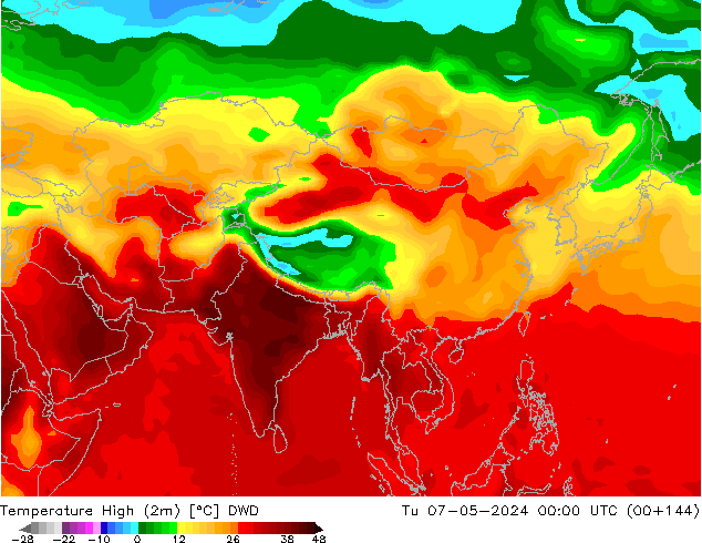 Max.temperatuur (2m) DWD di 07.05.2024 00 UTC