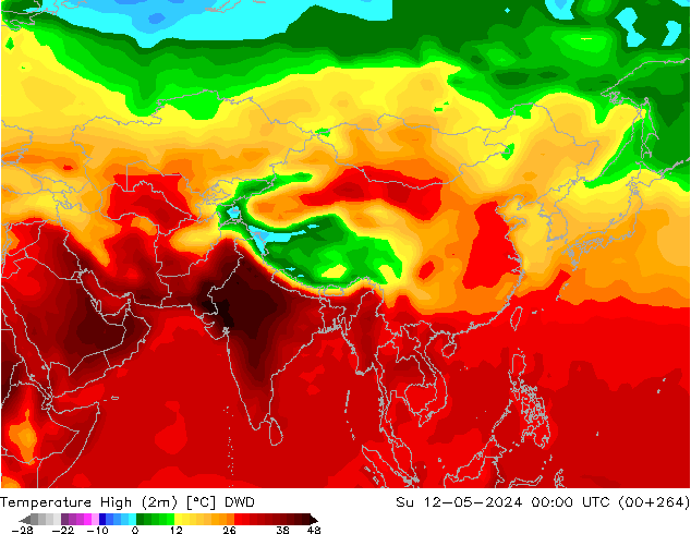 Max.temperatuur (2m) DWD zo 12.05.2024 00 UTC