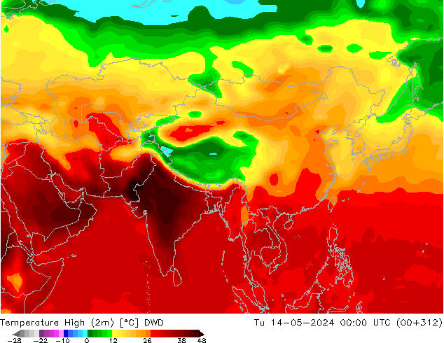 Temperature High (2m) DWD Tu 14.05.2024 00 UTC