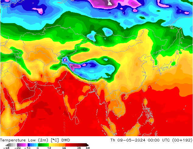 Min. Temperatura (2m) DWD czw. 09.05.2024 00 UTC