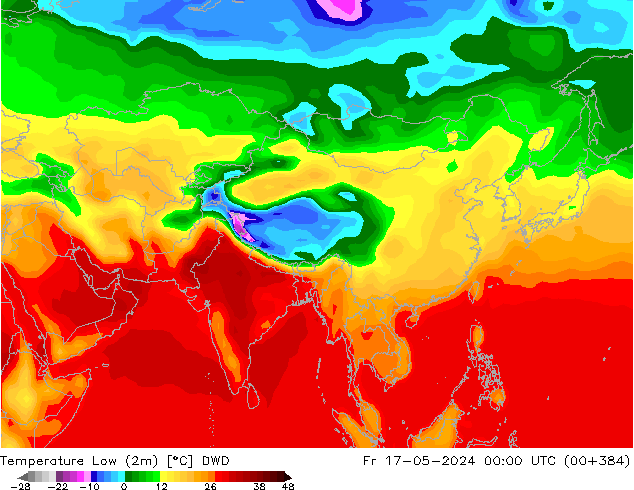 Min.temperatuur (2m) DWD vr 17.05.2024 00 UTC