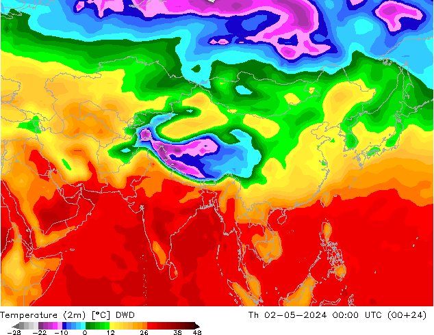Sıcaklık Haritası (2m) DWD Per 02.05.2024 00 UTC