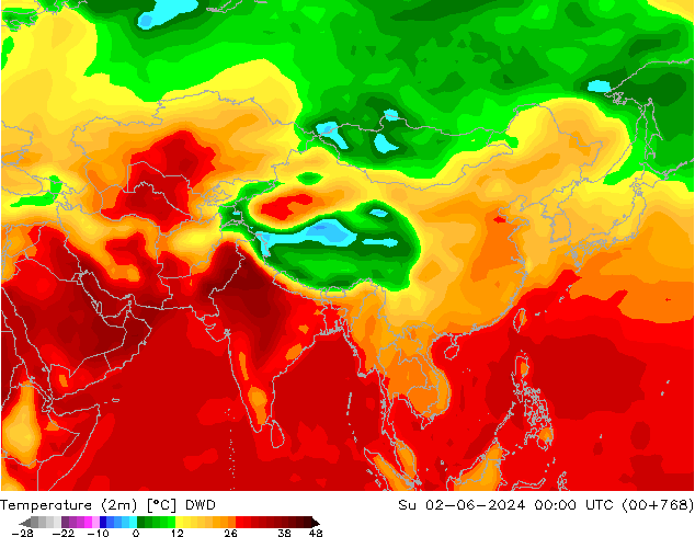 Temperatura (2m) DWD dom 02.06.2024 00 UTC