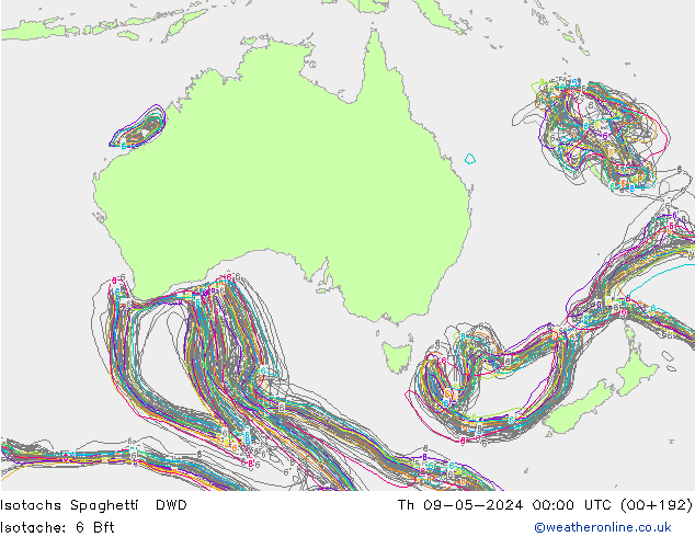 Isotachs Spaghetti DWD Qui 09.05.2024 00 UTC