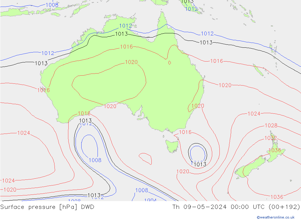 Yer basıncı DWD Per 09.05.2024 00 UTC