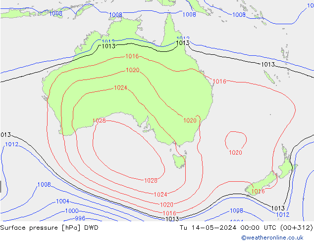 приземное давление DWD вт 14.05.2024 00 UTC