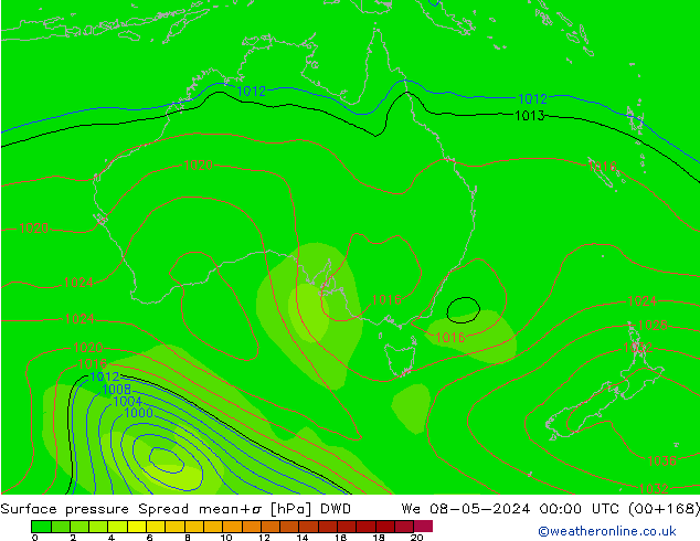 Atmosférický tlak Spread DWD St 08.05.2024 00 UTC