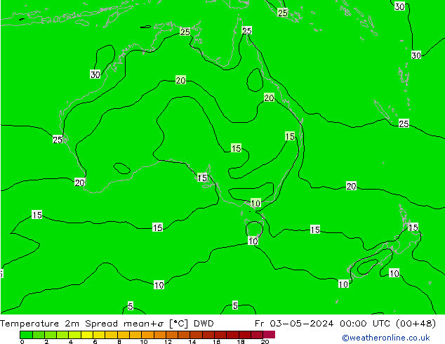 mapa temperatury 2m Spread DWD pt. 03.05.2024 00 UTC