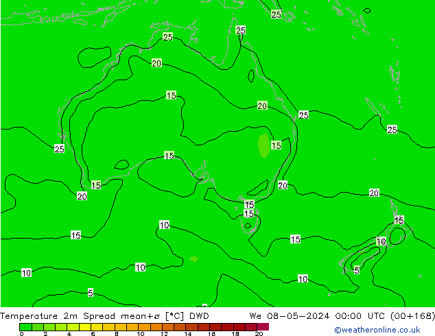 Temperatuurkaart Spread DWD wo 08.05.2024 00 UTC
