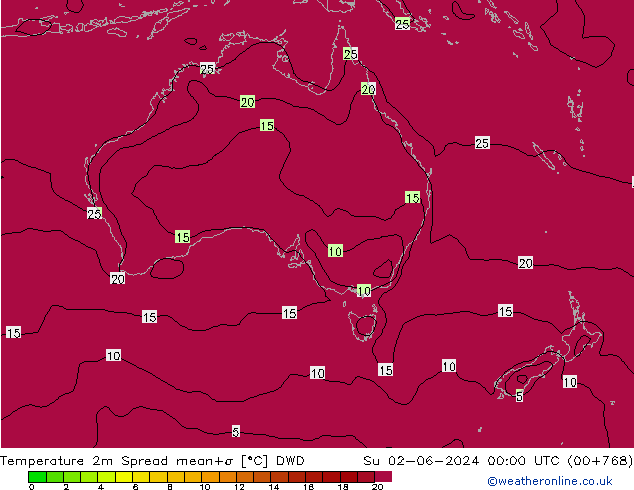 Temperature 2m Spread DWD Su 02.06.2024 00 UTC