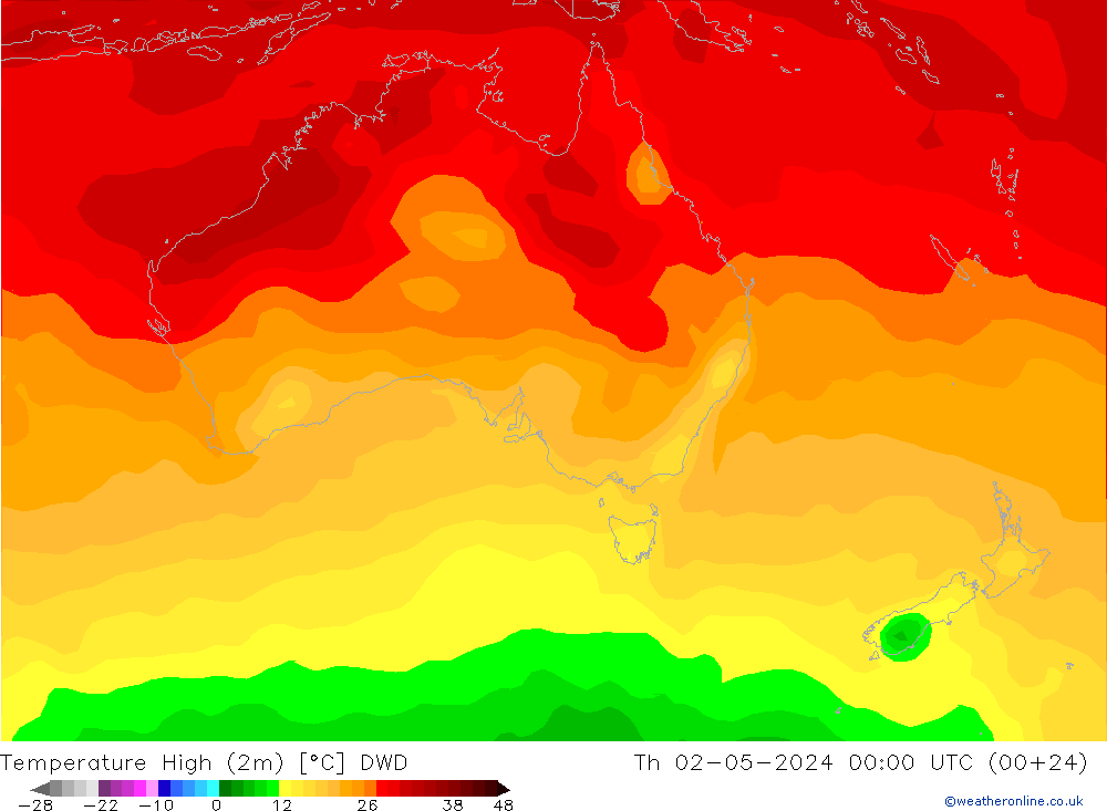 Nejvyšší teplota (2m) DWD Čt 02.05.2024 00 UTC