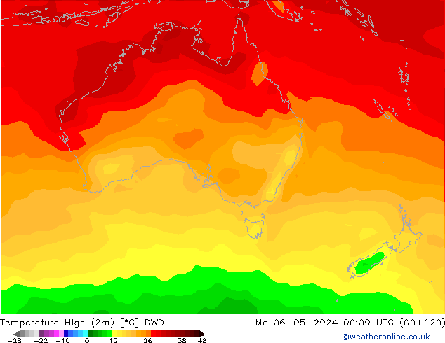 Max. Temperatura (2m) DWD pon. 06.05.2024 00 UTC