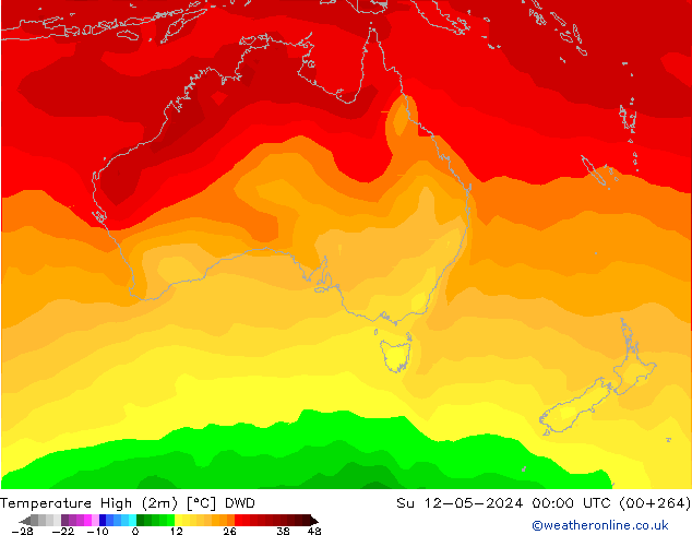 Max.temperatuur (2m) DWD zo 12.05.2024 00 UTC