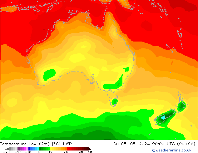 Temp. minima (2m) DWD dom 05.05.2024 00 UTC