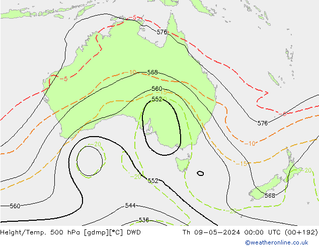 Height/Temp. 500 hPa DWD Th 09.05.2024 00 UTC