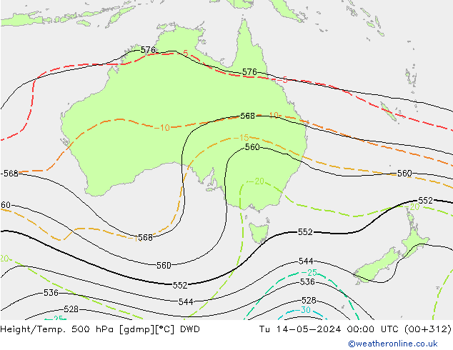 Height/Temp. 500 hPa DWD Di 14.05.2024 00 UTC