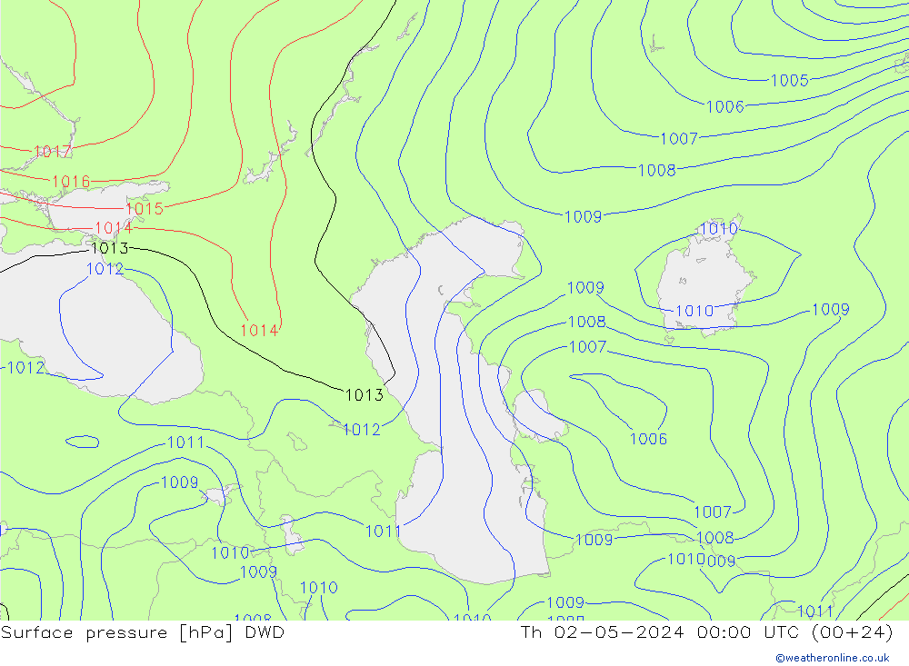 Pressione al suolo DWD gio 02.05.2024 00 UTC