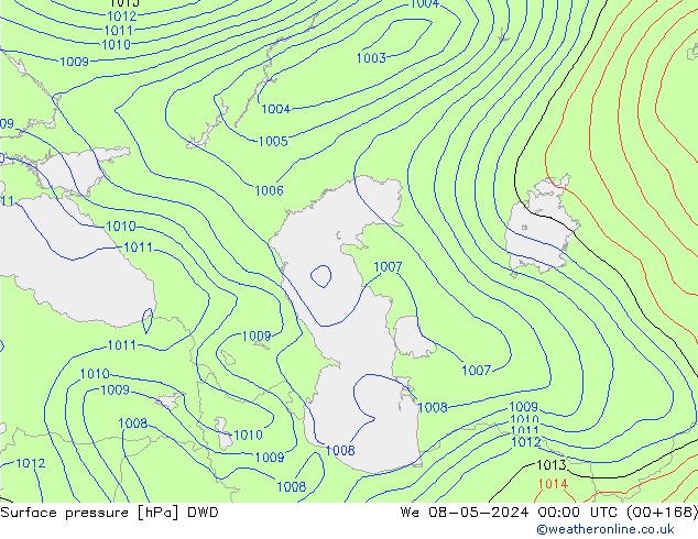 Atmosférický tlak DWD St 08.05.2024 00 UTC