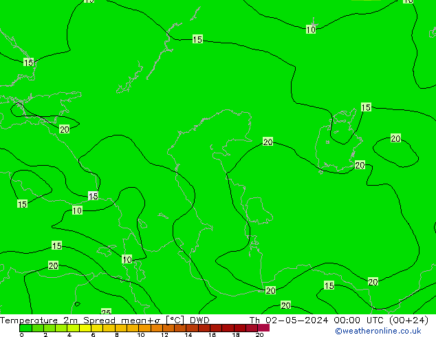 Temperatuurkaart Spread DWD do 02.05.2024 00 UTC