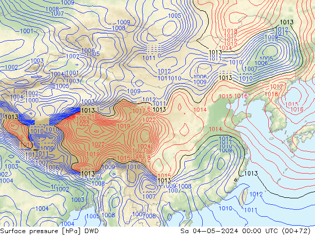 地面气压 DWD 星期六 04.05.2024 00 UTC